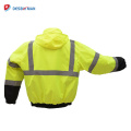 Clase 3 Hombres High Viz Lime Verde Impermeable Chaqueta de bombardero Seguridad Heavy Duty Work Coat con cintas reflectantes